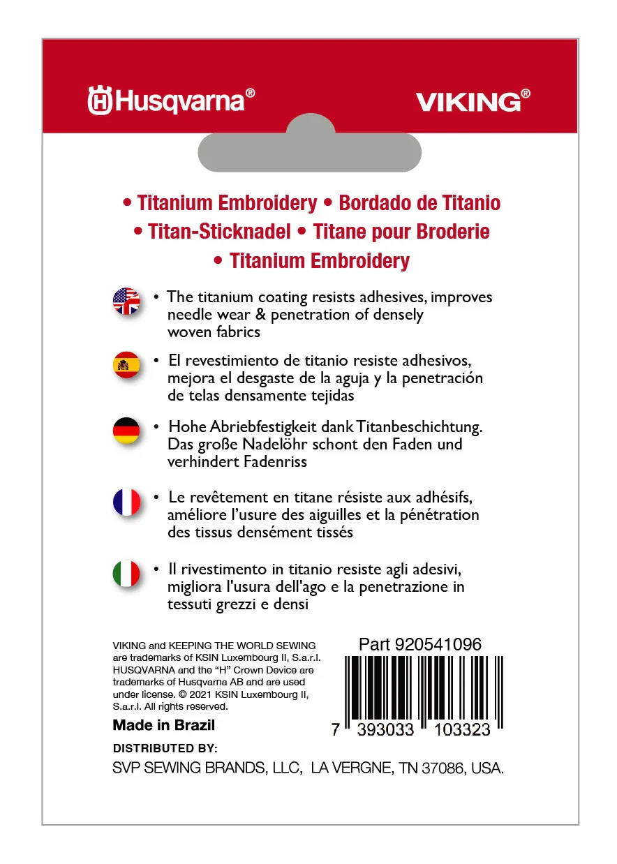 HUSQVARNA® VIKING® Titanium Embroidery Needles Size 80/12 5-Pack - Image 2