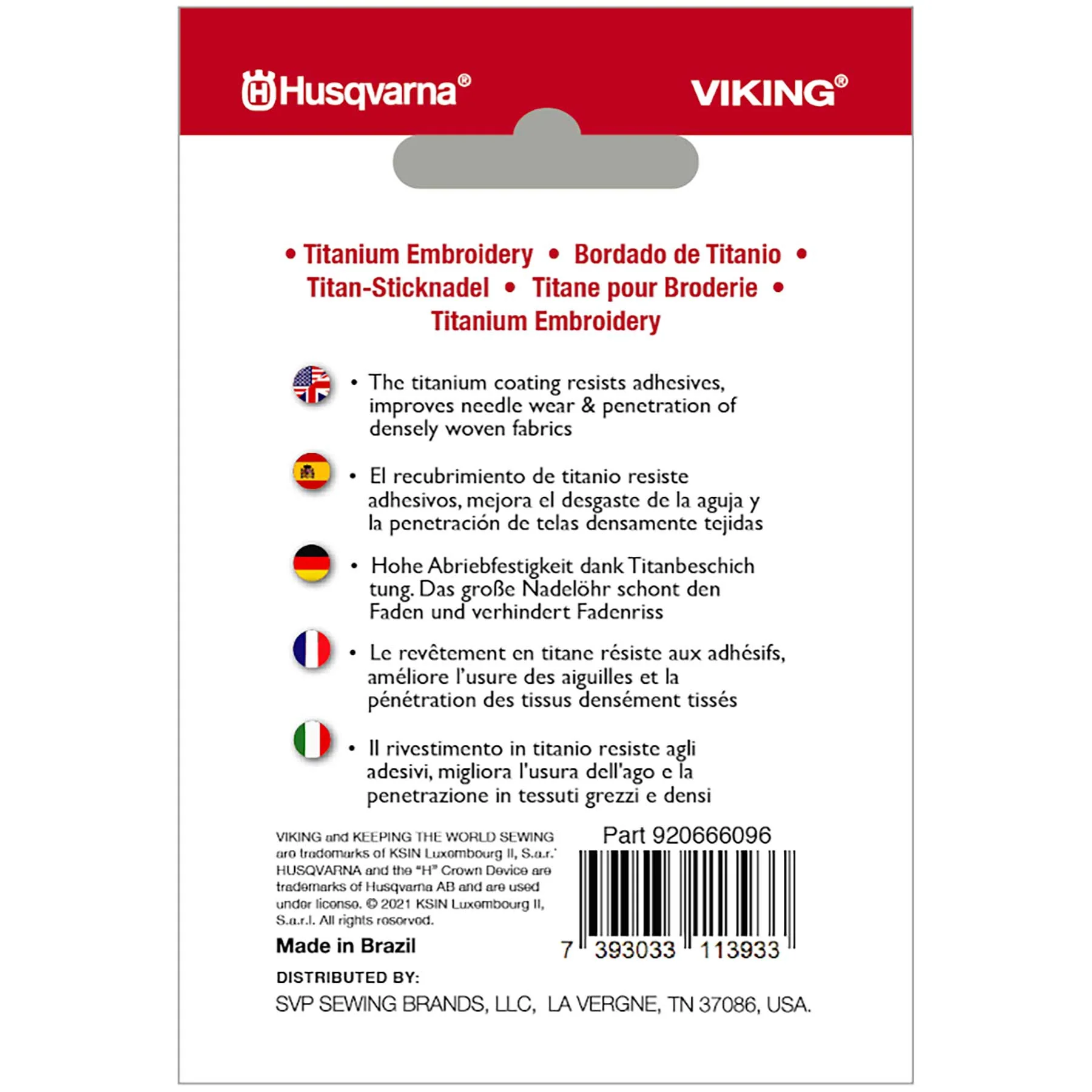 HUSQVARNA® VIKING® Titanium Embroidery Needles Size 90/14 5-Pack - Image 2